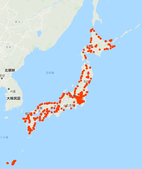 僕が日本で訪れた事がある場所はこんな感じなのか・・・googlemap凄いな